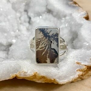 Scenic Dendritic Agate Solid Sterling Silver Ring 925 Size 6